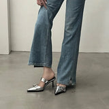 Zingj Niche 2023 Pointed Belt Buckle Fine Heel Sandals Female Back Empty High Heel Head Sandals Female Summer Wear-Outfit