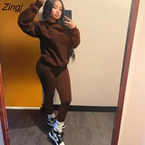 Autumn Black 2 Two Piece Sets Tracksuit Womens Outfits 2021 Sweatsuits For Women Long Sleeve Tops Long Pants Sets