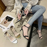 Summer New Korean Version Fine Heel With High Heels Sexy Open Toe Simple High Heel Word Button Sandals