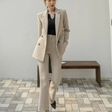 2 Piece Set Women Blazer Set Double-Breasted Slim Jacket Pants Suit Office Ladies Work Female