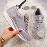Shoes Gold Sneakers Zipper Platform Trainers Women Shoes Casual Lace-Up Tenis Feminino Zapatos De Mujer Womens