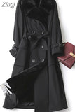 Winter Long Warm Thick Park with Faux Fur Inside Belt Pockets Double Breasted Luxury Fur Lined Trench Coat for