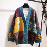 Color Matching Fashion Stitching Sweater Women Loose Single-breasted Knitted Cardigan Sweater Female Spring
