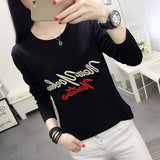 Embroidery Autumn T-shirt Women New Fashion Simple Long Sleeve Tops Lovely Black White Loose Female T-shirt Plus