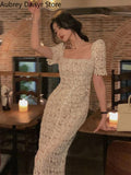 Sexy Long Lace Dress Women Korean Elegant Vintage Chic Design Bodycon Dress Female Summer Casual Evening Party