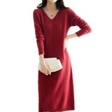 And Winter Coat V-Neck Wool Knitted Dress Women Winter Loose High-End High-End