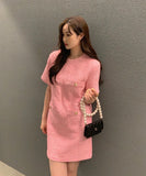 Zingj Chic Thin Tweed Small Short Sleeved Dress Female Summer New Royal Sister Small Sweet Wind Short