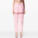 New Fall 2025 Mid-Waist Straight Tube Long Thigh Hollow-Out