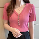 T-Shirt Women'S Short-Sleeved 2022 Summer New Korean Version Of The Slim Ice Silk Sweater Thin Bottoming All-Match