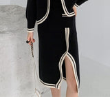 Vintage Black Designer Sweater Cardigan Women Big Collared Knit Cardign Coat High Fashion Autumn Winter