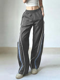Vintage Striped Piping Baggy Sweatpants- Outfit