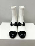 Autumn And Winter New Double C Small Fragrant Style French Bows Coarse And Short Boots Women Elegant Korean Version