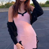 Pink Lace Slip Mini Dress-Outfit