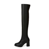 Fashion Knee High Boots Women's Winter Boots Thick High Heels Long Boots Round Zipper Winter Autumn Shoes