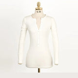 T Shirt Women 2021 Korean Style Women Tops Long Sleeve Button Slim Basic Ropa Mujer Chic Clothes Sexy Deep V Neck T