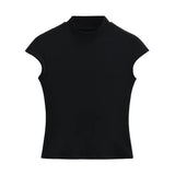 Zingj Trendy Women's Wear Spicy Girls' Solid Color Slim Semi-High Collar T-Shirt Elastic Tight High Waist Bottomed Shirt Outside The