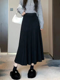 Zingj And Winter Loose Cover Meat Show Thin White Knit Skirt Female Pleated Skirt Lazy Casual Long Skirt Big Skirt-Outfit