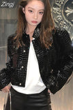 Spring Autumn Cool Short Black Shiny Reflective Patent Leather Jacket Women Runway Luxury Designer Clothes Fashion