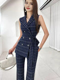 Sister Style Chessboard Professional Suit Two Sets Of Women's Summer New Belt