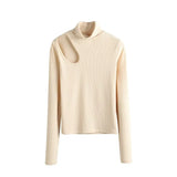 Sexy Skinny Turtleneck Top Woman Hollow Out Casual Long Sleeve T Shirt Skinny Spring 2021 Slim Tee Lady