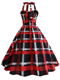 Print Halter Strapless Women Dress Summer Sexy Backless Party Dresses Ladies Elegant Vintage Rockabilly