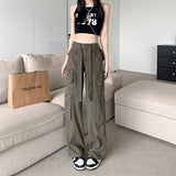 Baggy Pockets Cargo Pants For Women Y2k Summer Korean Straight Oversize Trousers Aesthetic Wide Leg Jeans Female