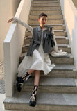 Designer 2021 Fashion Women Gilet Grey Vest Bow Sleeveless Blazer Coat Loose Crop Jacket Single Button Waist