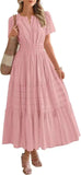 Spring And Summer Women's New Fashion V-Neck Folding Bubble Sleeve Layer - Big Swing Dress
