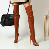 Sexy Stiletto Women Thigh Boots Stone Print Zipper Over The Knee Boots Ladies Pointed Toe Autumn Winter Shoes Big Size