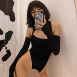 Autumn Women Basic Bodycon Bodysuits Casual Square Neck Long Sleeve Rib Knit On-Piece Tight Leotard Hollow Tops