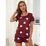 Zingj Size Women's Home Clothes Summer Love Short Sleeve Shorts Two Sets Of Pajamas Female
