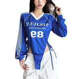 Autumn 2024 New Women's Unique Number Printing Side Striped Pull Rope Design