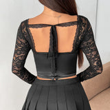 Sexy Waist Splicing Set-Up In Front Of The Bow Tied With Long-Sleeved Lace Small Coat