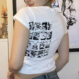 Portrait Print T-shirt E-girl Aesthetic Casual Short Sleevle Sweats Tees Harajuku Streetwear White Crop Top Women