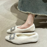 Square Buckle Pointed Head Shallow Single Shoes Women 2025 Temperament A Foot Pedal Wool Shoes To Keep Warm And Comfortable Pregnant