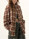 Zingj 2024 New Vintage Plaid Long-Sleeved Shirt Men And Women Wear Hair Shirt Loose Casual Jacket