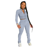 Women Solid 2 Piece Set Tracksuit Autumn Long Sleeve Zipper Coat Pencil Pants with Pockets Slim Jogging Sweatpant