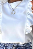 Women Blouse Short Sleeve O-Neck Fashion Butterfly Sleeve Shirt 2023 Summer Solid Color Sweet Ruffle Tops Casual Clothes