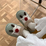 FUNKY 2021 Winter Women's Shoe Cartoon Animal Deer Faux Fur Fleece Sock Christmas Slippers for Home Non-slip Woman