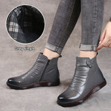 Winter Boots Leather Shoes Women's Fashion Snow Boots Women Flat Shoes Non-slip Warm Thick-Soled Sneakers Women