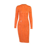 Women Autumn Long Sleeve Hollow Out Solid Color Bodycon Midi Dress 2021 Fall Female Clothing Streetwear Wholesale