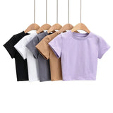 Zingj New Women's Wear Summer Basic Net Round-Collar Short-Sleeved Solid Color Navel Slim Short