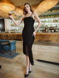 Fashion Solid Color Dress Women 2025 Summer New Mesh Yarn Lotion With Water Drill Splicing Design Sense Slinging Long