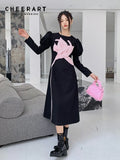 Tulip Puff Sleeve Black A Line Open Back Long Dress For Women 2022 Spring Long Sleeve Designer A Line Midi