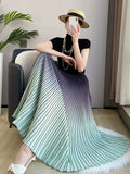 Gradient Pleated Long Skirt- Outfit