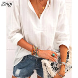 PETAL Half-Button Placket Blouse Top For Woman Solid White Casual Long Sleeve Shirt Tops 2023 Spring Autumn