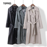 2021 oversized leather trench coat for women womens clothes Long soft faux leather Jacket