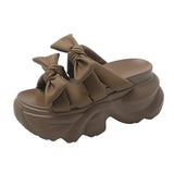 New Thick Bottom Slope With Slippers Female Korean Version Of Fashion Open Toe Drag-Drag Bow Wear Beach