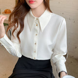 Small Pointed Collar Satin Gloss Commuter Professional White Shirt Female Design Sense Niche 2025 Autumn
