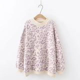 New Women's sweater Autumn And Winter Knitted Loose Leopard Round Neck Pullover Long Lantern Sleeve